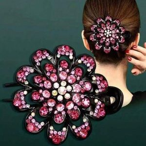 2pc Rhinestones Flower Hair Clip Ponytail Hairclip Duckbill Hairpin